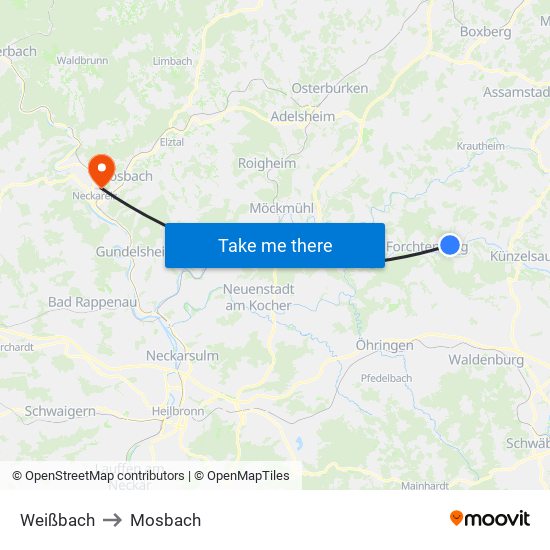 Weißbach to Mosbach map