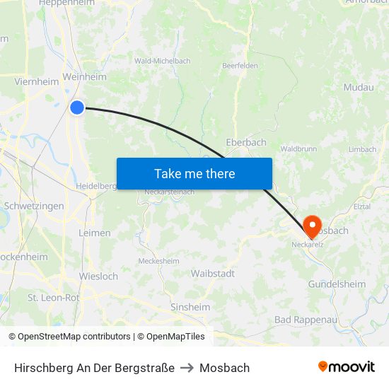 Hirschberg An Der Bergstraße to Mosbach map