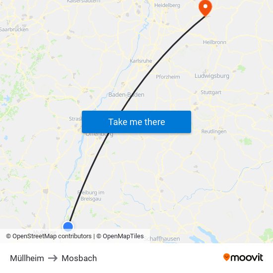 Müllheim to Mosbach map