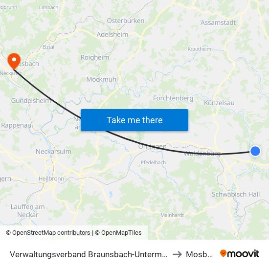 Verwaltungsverband Braunsbach-Untermünkheim to Mosbach map