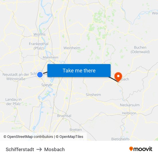 Schifferstadt to Mosbach map