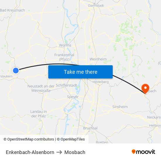 Enkenbach-Alsenborn to Mosbach map