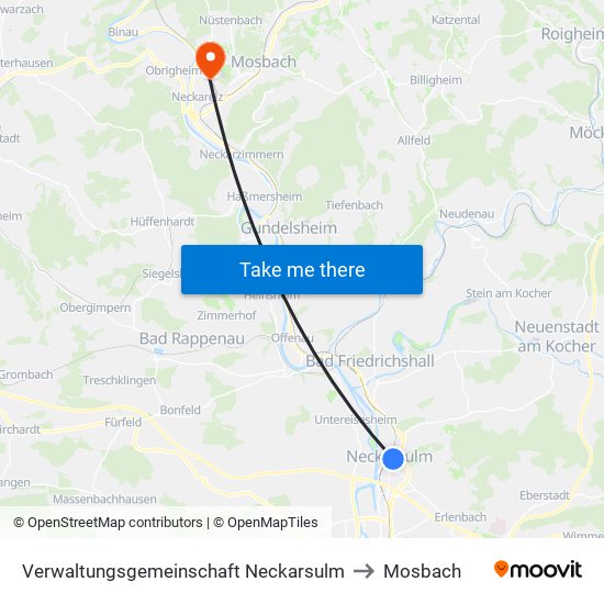 Verwaltungsgemeinschaft Neckarsulm to Mosbach map