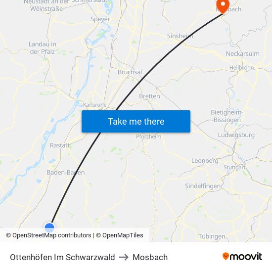 Ottenhöfen Im Schwarzwald to Mosbach map