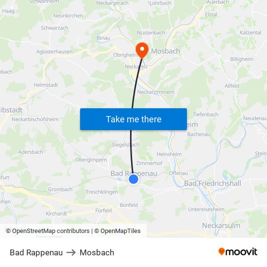 Bad Rappenau to Mosbach map