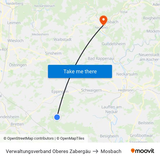 Verwaltungsverband Oberes Zabergäu to Mosbach map
