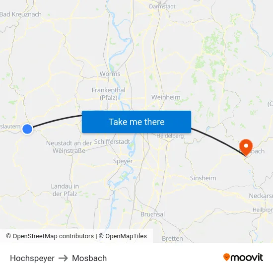 Hochspeyer to Mosbach map