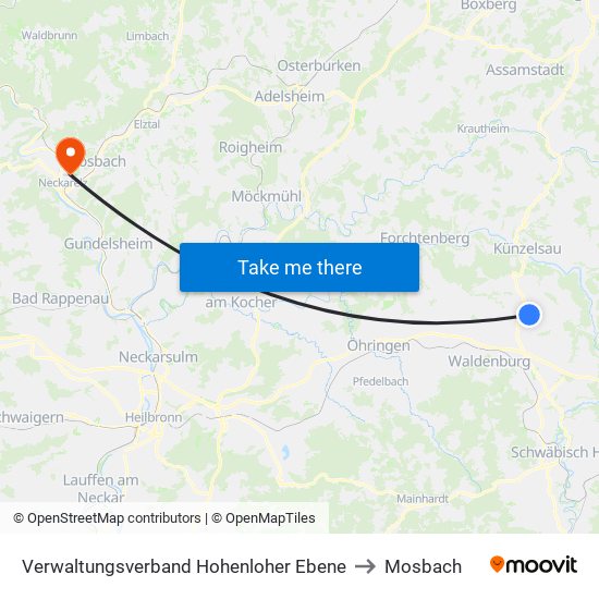 Verwaltungsverband Hohenloher Ebene to Mosbach map
