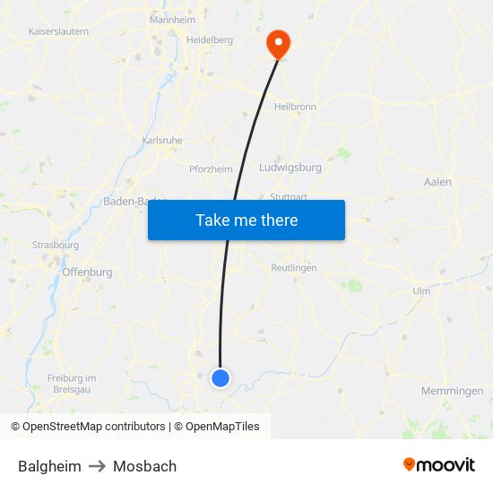 Balgheim to Mosbach map