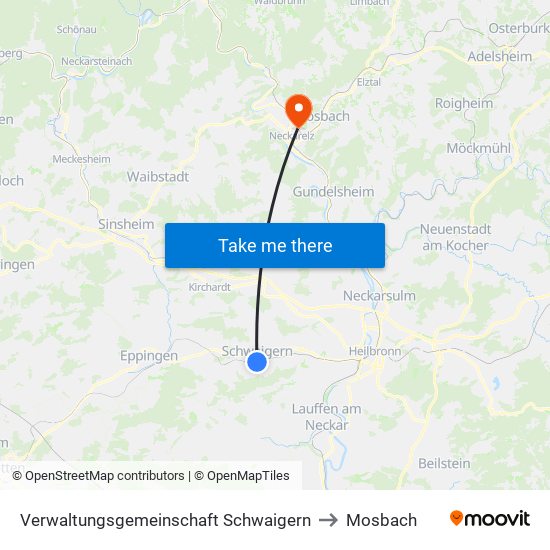 Verwaltungsgemeinschaft Schwaigern to Mosbach map