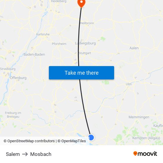 Salem to Mosbach map