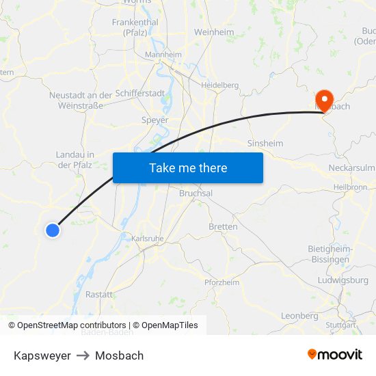 Kapsweyer to Mosbach map