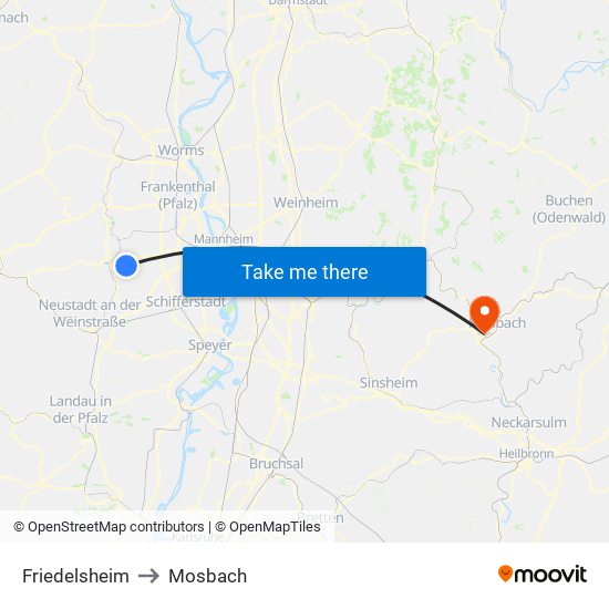 Friedelsheim to Mosbach map