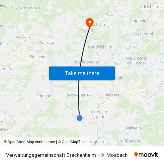 Verwaltungsgemeinschaft Brackenheim to Mosbach map