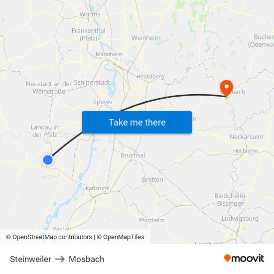 Steinweiler to Mosbach map