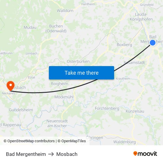 Bad Mergentheim to Mosbach map