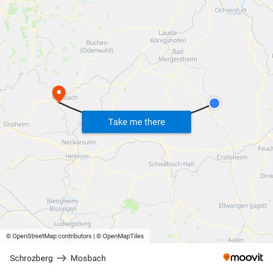 Schrozberg to Mosbach map