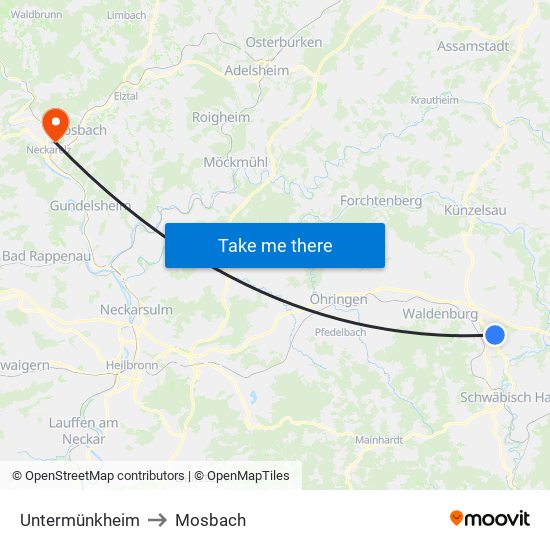 Untermünkheim to Mosbach map