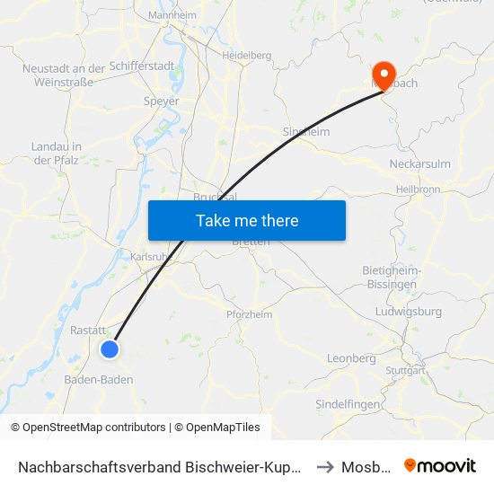 Nachbarschaftsverband Bischweier-Kuppenheim to Mosbach map