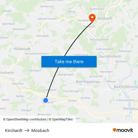 Kirchardt to Mosbach map