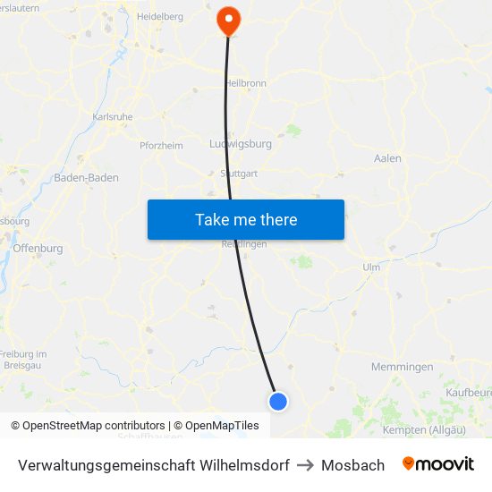 Verwaltungsgemeinschaft Wilhelmsdorf to Mosbach map