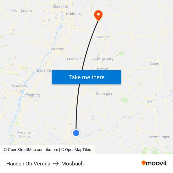 Hausen Ob Verena to Mosbach map