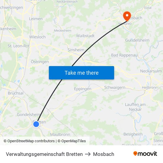 Verwaltungsgemeinschaft Bretten to Mosbach map