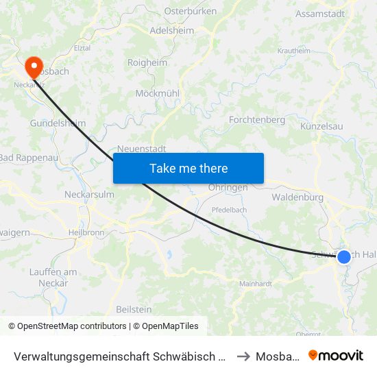 Verwaltungsgemeinschaft Schwäbisch Hall to Mosbach map