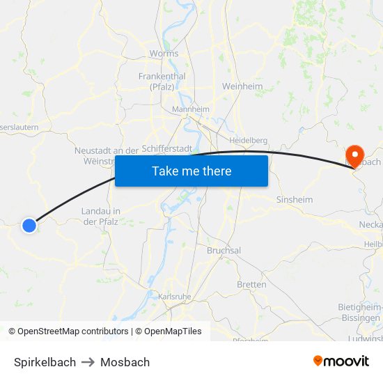 Spirkelbach to Mosbach map