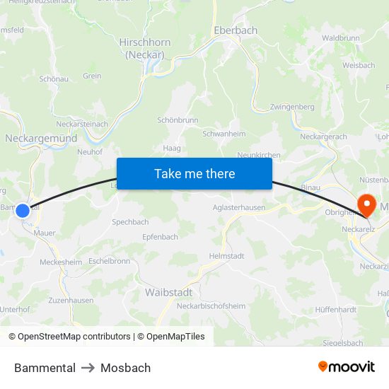 Bammental to Mosbach map