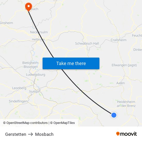 Gerstetten to Mosbach map