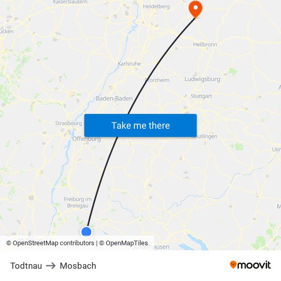 Todtnau to Mosbach map
