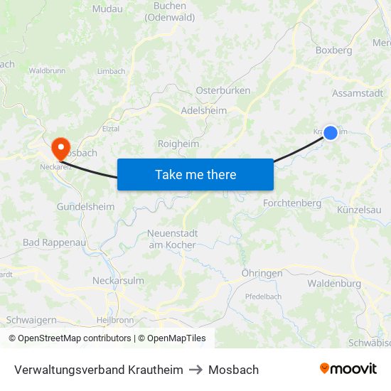 Verwaltungsverband Krautheim to Mosbach map