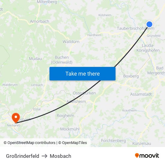 Großrinderfeld to Mosbach map