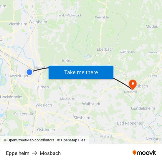 Eppelheim to Mosbach map