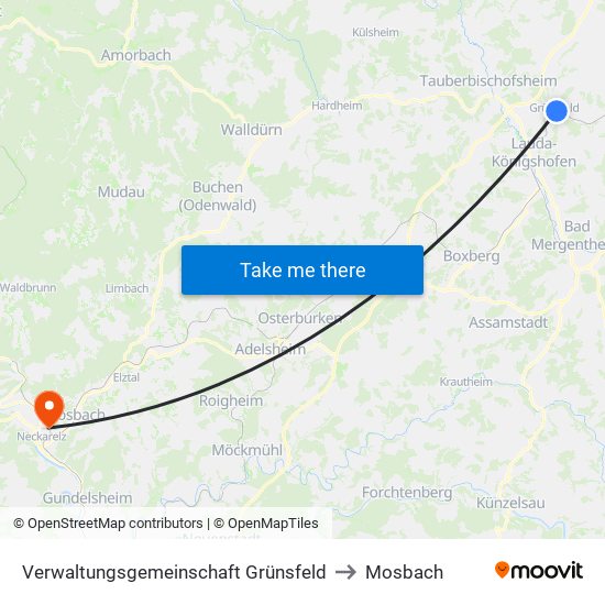 Verwaltungsgemeinschaft Grünsfeld to Mosbach map