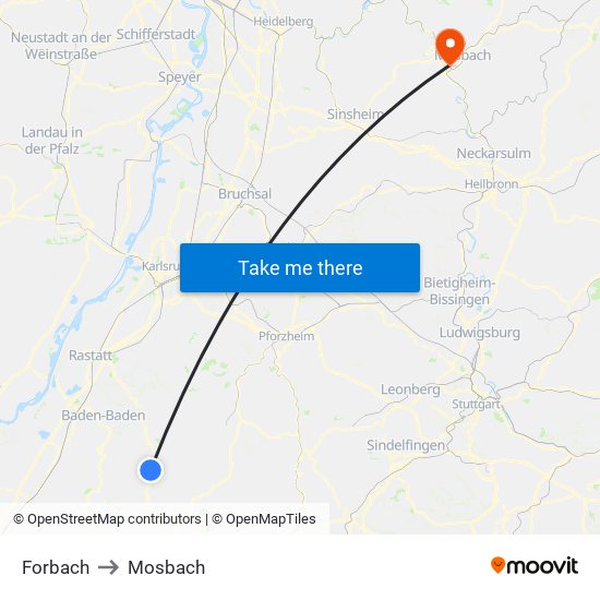 Forbach to Mosbach map