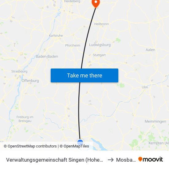 Verwaltungsgemeinschaft Singen (Hohentwiel) to Mosbach map