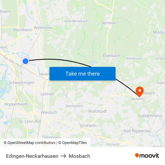 Edingen-Neckarhausen to Mosbach map