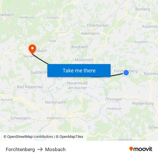Forchtenberg to Mosbach map