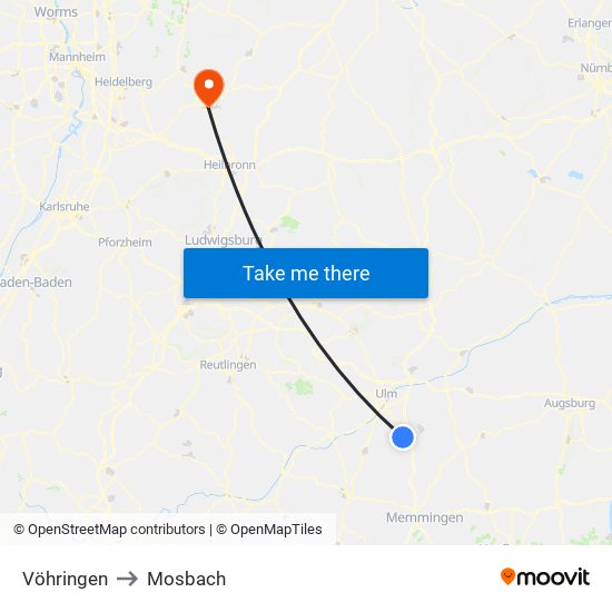 Vöhringen to Mosbach map