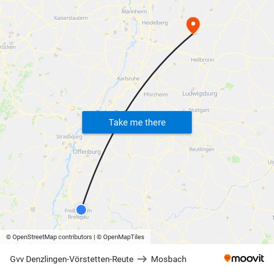Gvv Denzlingen-Vörstetten-Reute to Mosbach map