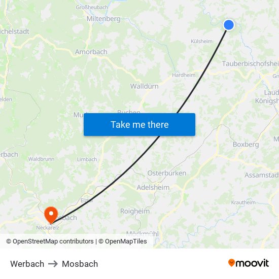 Werbach to Mosbach map