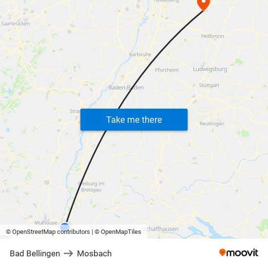 Bad Bellingen to Mosbach map