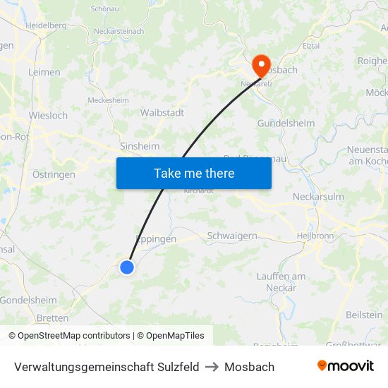 Verwaltungsgemeinschaft Sulzfeld to Mosbach map