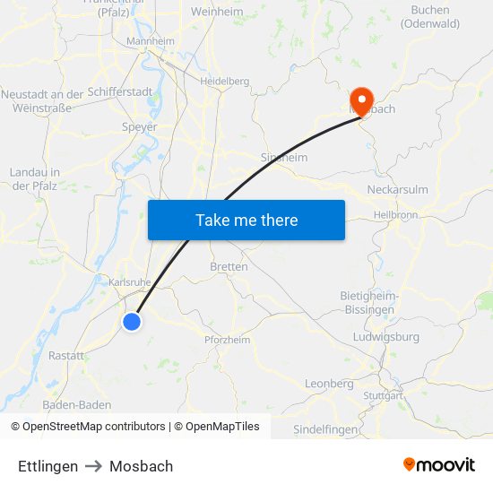 Ettlingen to Mosbach map