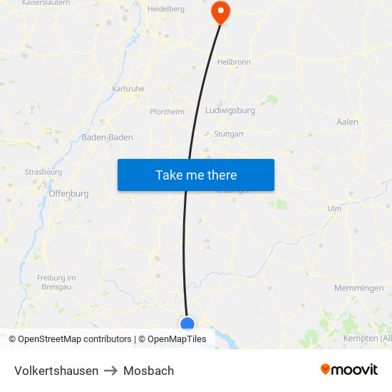 Volkertshausen to Mosbach map