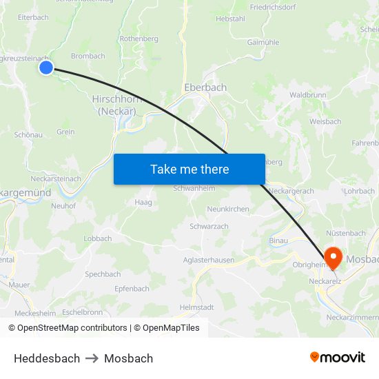 Heddesbach to Mosbach map