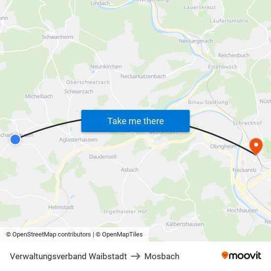 Verwaltungsverband Waibstadt to Mosbach map