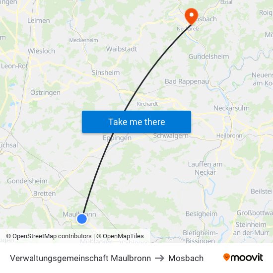 Verwaltungsgemeinschaft Maulbronn to Mosbach map